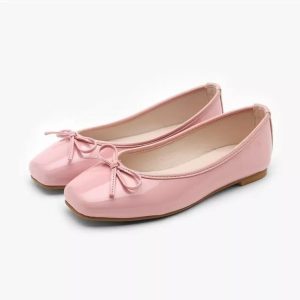 Coquette Baby Pink Patent Ballet Flats - Round Toe with Bow