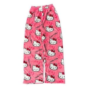 Hot Pink Hello Kitty Print Plush Pajama Pants
